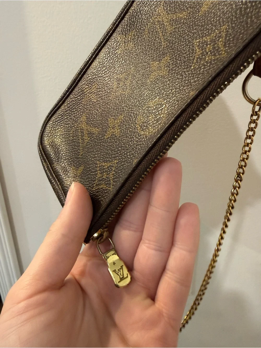 Louis Vuitton Mini Pochette Accessoires Brown Monogram with Gold Chain